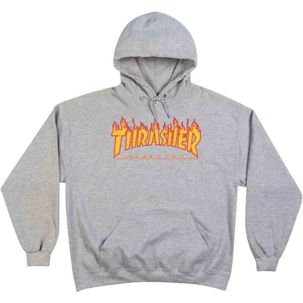 Thrasher Flame Logo Hoodie Grey in Size S